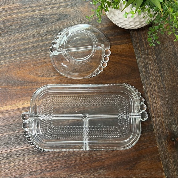 Duncan Miller Teardrop clear glass trinket relish serving vintage 2pc set beaded - Picture 3 of 5